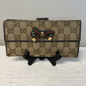 Gucci Princy GG Canvas Bow Long Wallet Beige Bifold Italy
